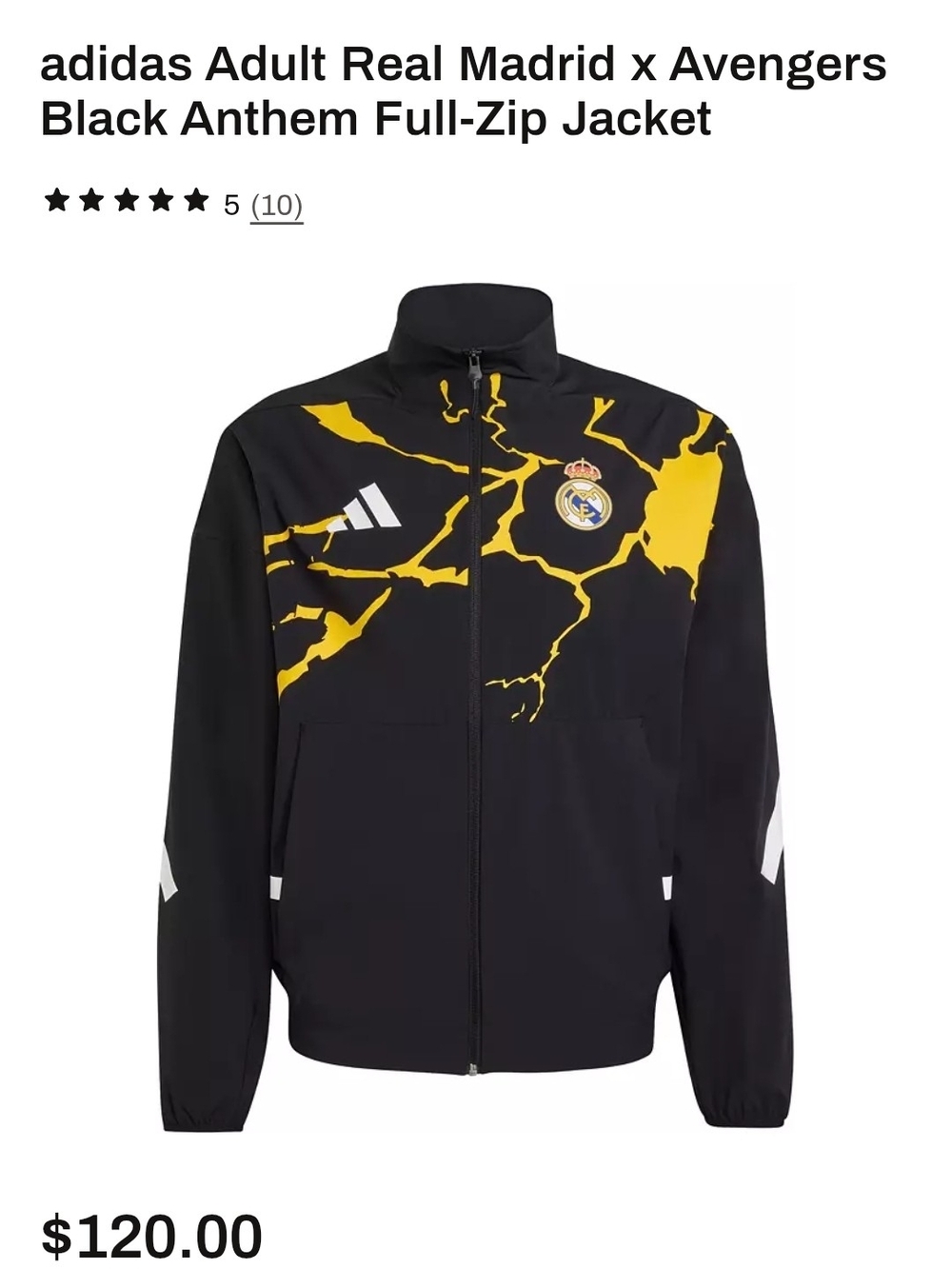 adidas Adult Real Madrid x Avengers Black Anthem Full-Zip Jacket